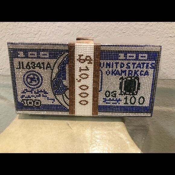Rhinestone US Dollars Clutch Bag. - Picture 10 of 14